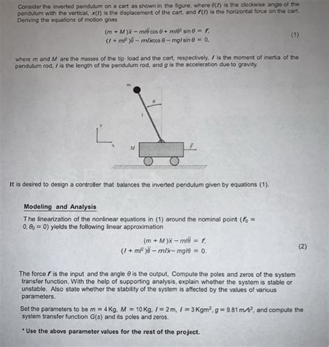 Solved Consider The Inverted Pendulum On A Cart As Shown In Chegg