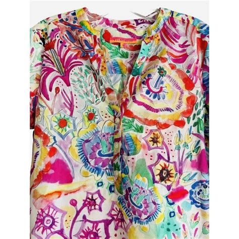 Vilagallo Tops Vilagallo Francina Multi Watercolor Print Cotton