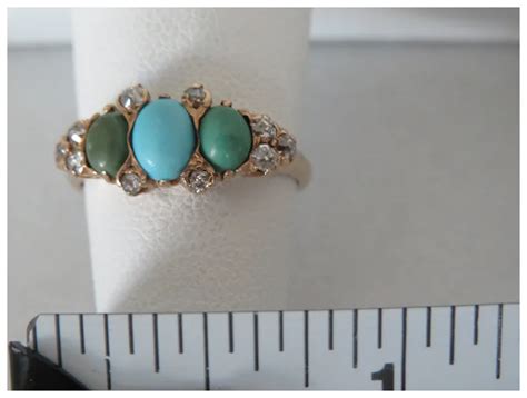 Antique Victorian Ring K Rose Cut Diamonds Persian Turquoise Ruby Lane