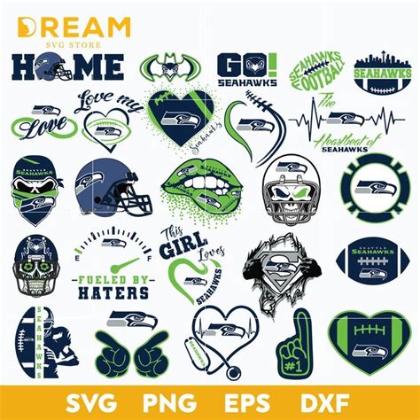 the seattle football team logos are shown in green and blue, as well as ...