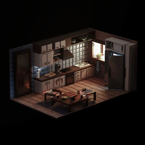 3d Isometric Room Kitchen In 2024 Kitchen Blenders Isometric