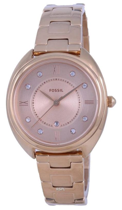 Fossil Gabby Crystal Accents Ros Goldfarbener Edelstahl Quarz Es