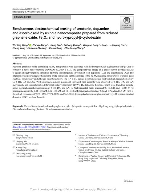 Simultaneous Electrochemical Sensing Of Serotonin Dopamine And