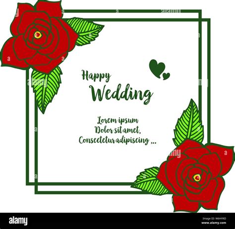 Beautiful greeting card, invitation card, template of happy wedding, design of cute wreath frame ...