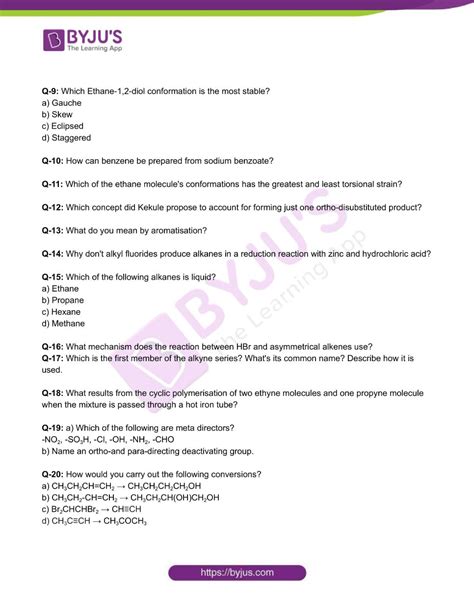 Class Chemistry Worksheet On Chapter Hydrocarbons Set