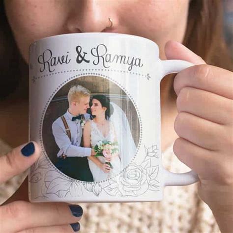 Coffee Mug With Print Floral Design Mug For Wedding White Mug