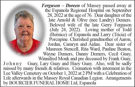 Obituary Ferguson Doreen Around And About