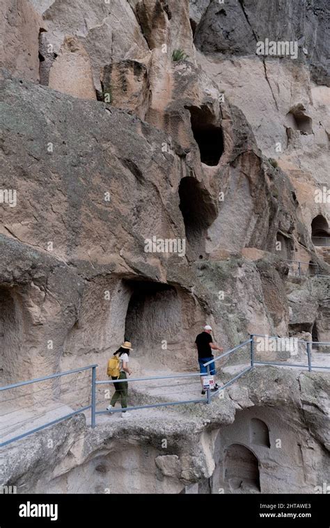 Vertical Shot At The Vardzia Rock Cut Complex In Georgia Stock Photo