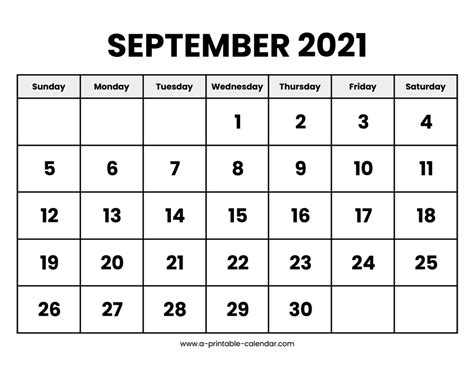 September 2021 Calendar Printable - A Printable Calendar