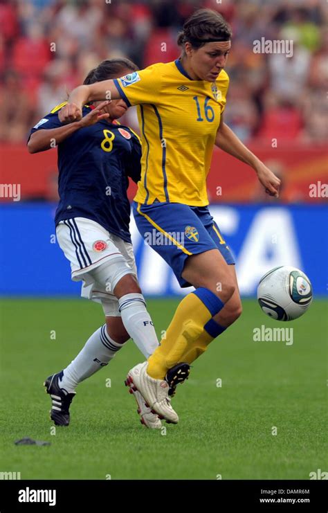 Andrea Peralta Of Colombia L And Linda Forsberg Of Sweden Fight For