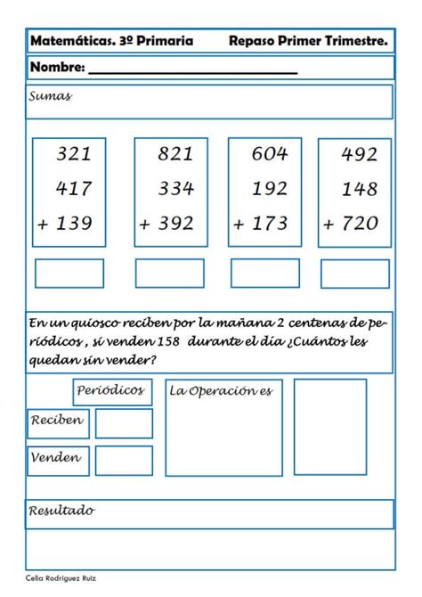 Fichas De Matemáticas Para Tercero De Primaria