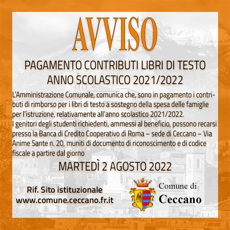 Comune Di Ceccano Riscossione Contributi Libri Di Testo A S