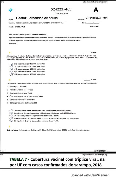 ProvaAv1 Fundamentos De Estatistica E Epidemiologia Estacio