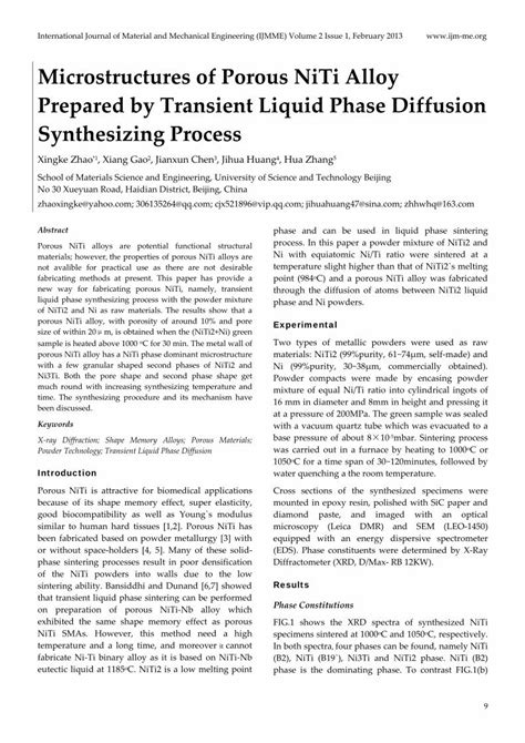 Pdf Microstructures Of Porous Niti Alloy Prepared By Transient Liquid