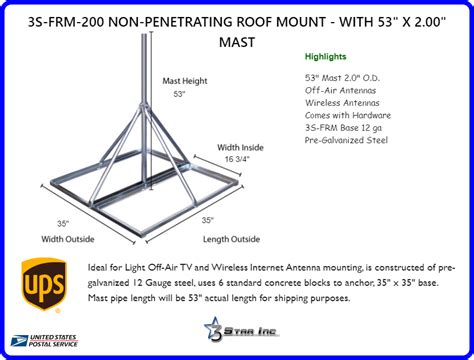 3S FRM 200 Non Penetrating Roof Mount With 53 X 2 00 Mast 3 Star