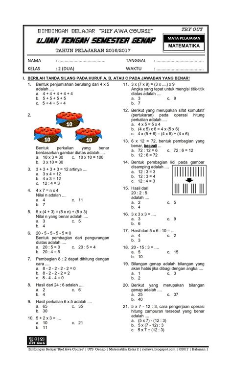 Soal Uts Matematika Ktsp Kelas 2 Sd Genap 7a9 Matematika Kelas 5 Matematika Kelas Dua