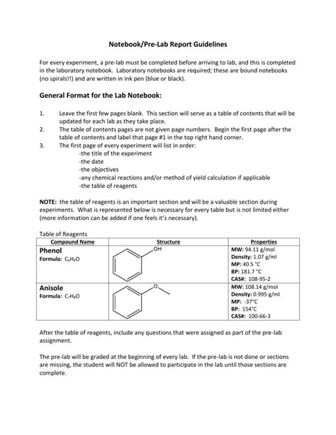 Notebookpre Lab Report Guidelines For Every Experiment A Pre