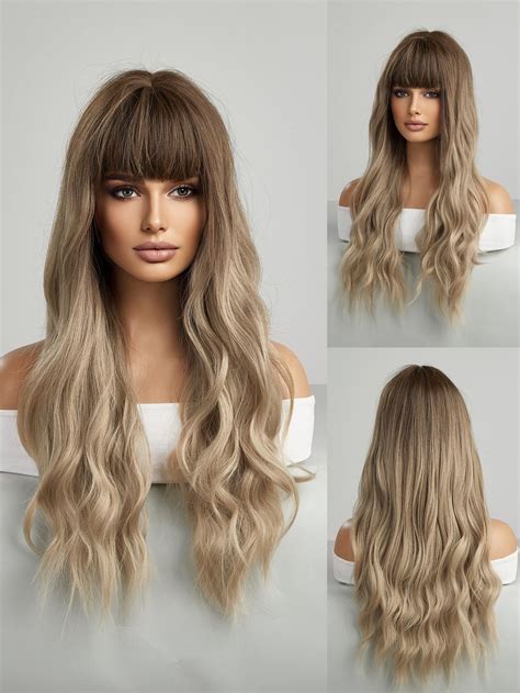 Ombre Collar Synthetic Fiber Bangs Wig Embellished Wigs Accs Brown