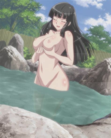 Rule 34 Bathing Black Hair Blush Breast Grab Breast Hold Breasts Closed Eyes Female Highres