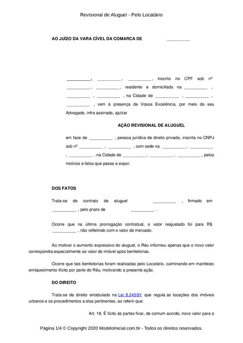 Modelo Revisional de Aluguel Pelo Locatário