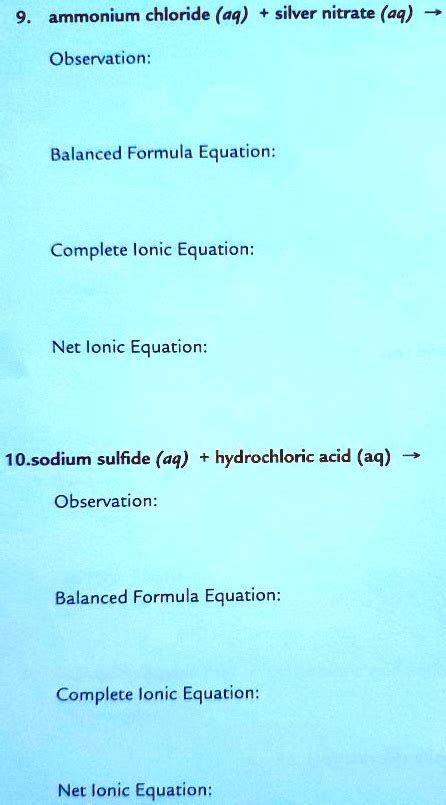 Solved Ammonium Chloride Aq Silver Nitrate Aq Observation