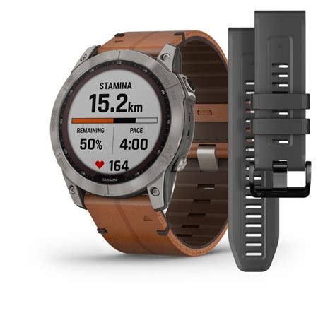 Garmin Fenix 7x Pro Sapphire Solar Style Titan Brown Leather Band