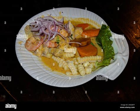 Closeup view to Ceviche, Traditional peruvian dish, Peru Stock Photo ...