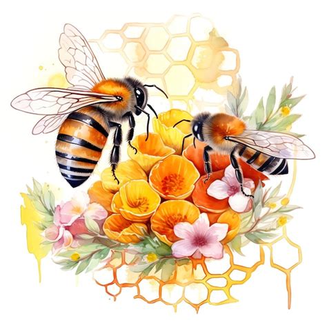 Wundersch Ne Aquarell Bienen Clipart Illustration Premium Foto