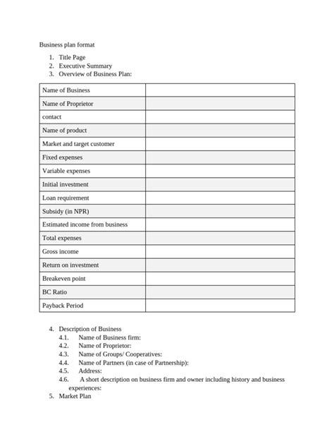 comprehensive business plan template  business income
