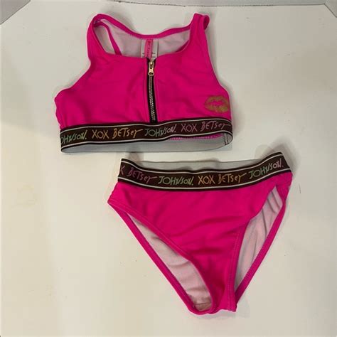 Betsey Johnson Swim Betsy Johnson Girls 2 Piece Bikini Bathing Suit Hot Pink Size 6x Zipper