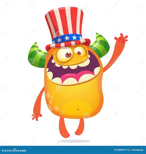 Cartoon Funny Monster Wearing Amirican Uncle Sam Hat On Usa