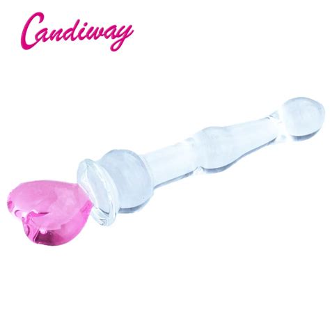 Huge Beads Anus Plug Pink Heart Pyrex Glass Dildo Fake Penis Sex Toys For Women Anal Butt Plug