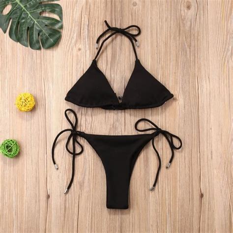 Sexy femmes Micro Bikini ensembles solide Push Up rembourré Triangle