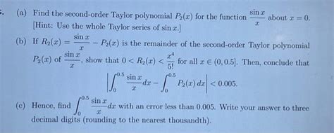 Solved 3 A Find The Second Order Taylor Polynomial P2x