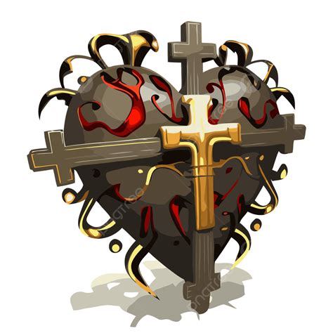 Heart Cross Vector Sticker Clipart Black And Gold Heart Surrounded By