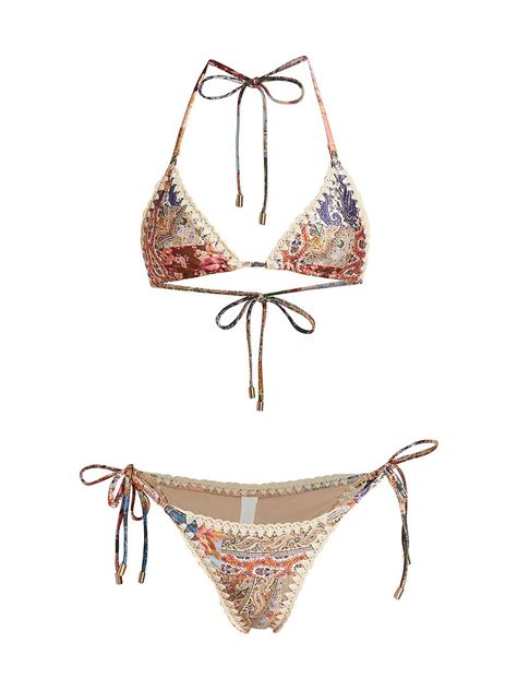 Zimmermann Women S Devi Paisley Crochet Edge Bikini Patch Paisley