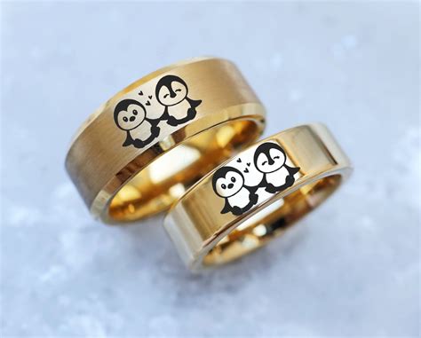 Penguin Lovers Ring Set, Matching Penguin Promise Rings, Cute Penguin