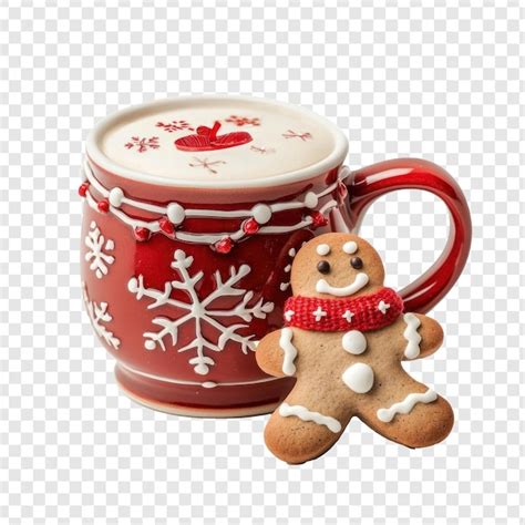 Christmas Gingerbread Man And Hot Chocolate Mug With Red Christmas