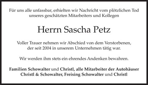 Traueranzeigen Von Sascha Petz Trauer Merkur De