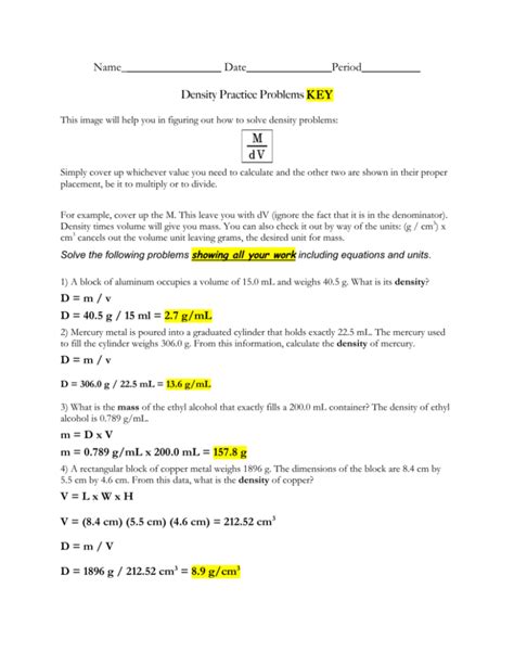 Density Practice Problems Answers