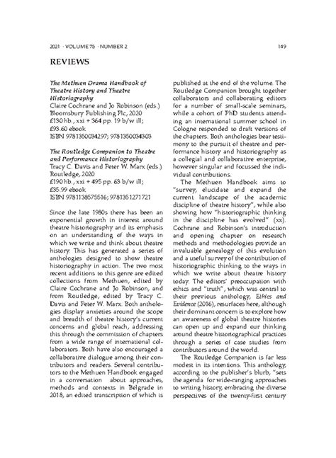 The Methuen Drama Handbook of Theatre History and Theatre