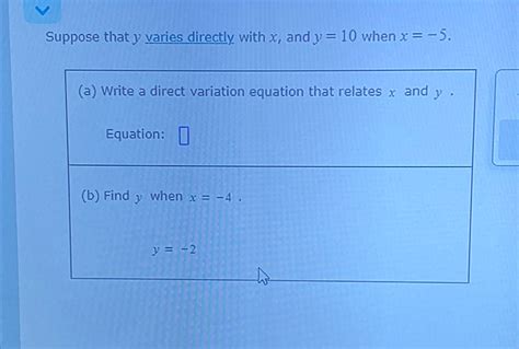 Solved Suppose That Y Varies Directly With X And Y Chegg