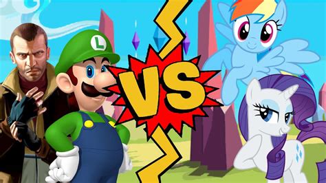 M U G E N Battles Niko Bellic Luigi Vs Rarity Rainbow Dash YouTube