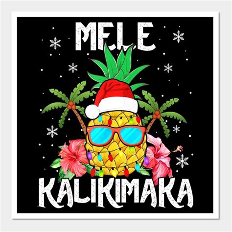 Mele Kalikimaka Merry Xmas Light Santa Hawaiian Pineapple Wall Art Print