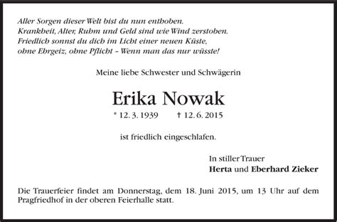 Traueranzeigen Von Erika Nowak Stuttgart Gedenkt De