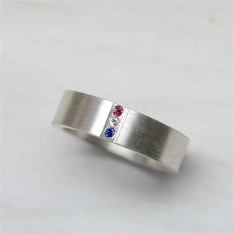 Men's Silver Sapphire Ruby Wedding Band Red White and Blue Independence ...