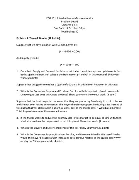 ECO101 Problem Set 2 1 ECO 101 Introduction To Microeconomics