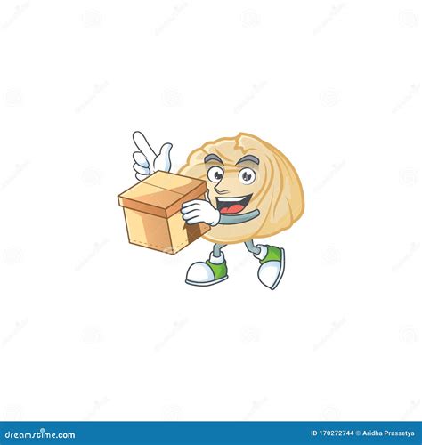 Cute Dumpling Cartoon Character Having A Box Stock Vector