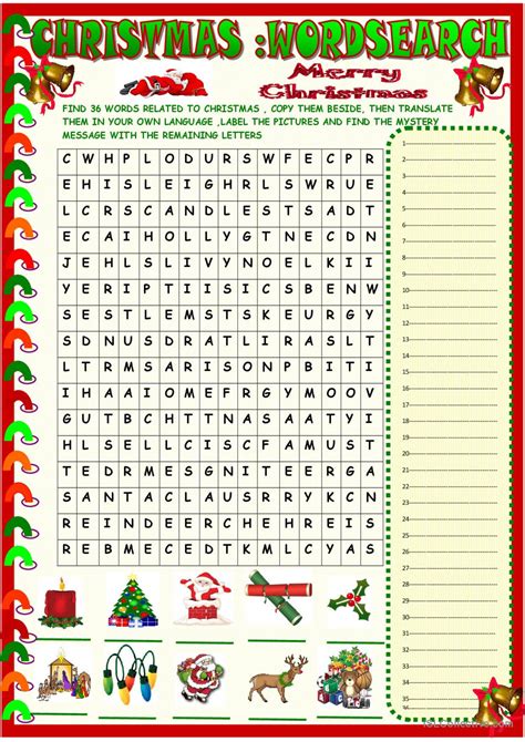 Christmas : wordsearch with a hidden…: English ESL worksheets pdf & doc