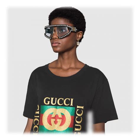 Gucci Rectangular Acetate Sunglasses With Pearls Black Gucci Eyewear Avvenice